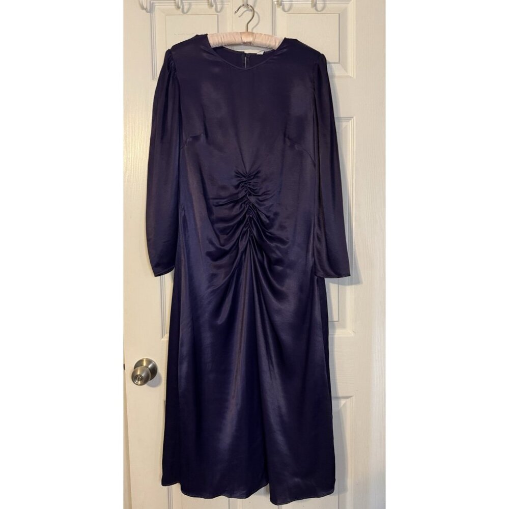 & Other Stories Midi Dress 10 Purple 3/4 Long Sleeve Stretch 20's Retro NWT - Picture 7 of 10